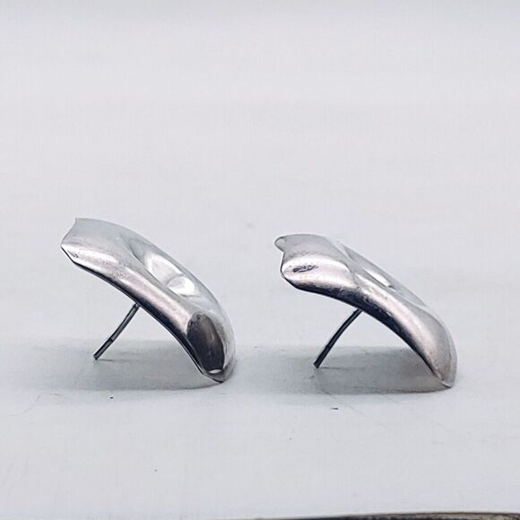 Ono 930 Sterling Silver Stamped Square 1" Stud Deco Modernist Earrings - Picture 3 of 11
